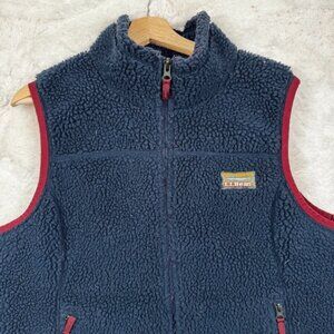 L.L.Bean Vest Men's XL Navy Blue Sherpa Hi Pile Fleece Full Zip Pockets 502430